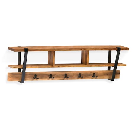 Alaterre Furniture Ryegate Solid Wood with Metal Coat Hooks with Storage, Natural AWCC2420